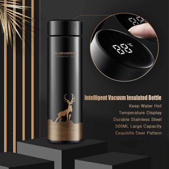 500Ml Smart Thermos Fles Water Led Digitale Temperatuur Display Rvs Koffie Thermische Mokken Intelligente Isolatie Cups zwart