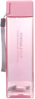 500Ml Transparante Vierkante Plastic Water Cup Reizen Draagbare Koude Sap Melk Cup Grote Capaciteit Outdoor Sport Water Flessen roze