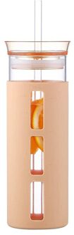 500Ml Transparante Vruchtensap Cool Drinken Glazen Beker Mok Mason Jar Citroen Fles Met Cover Stro Sport Water Fles Roze