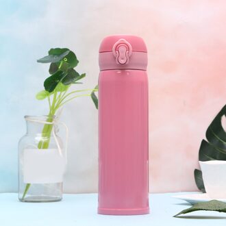500Ml Warm Water Fles Kopjes Reizen Mok Kantoor Koffie Thee Houden Thermos Warm Houden Water Cup Bidon Thermosflessen roze