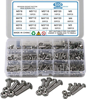 500pcs 304 Stainless Steel M3 M4 M5 Hexagon Socket Head Socket Screw Bolt Nut Screws for Electronic Products,with 3 Wrenches