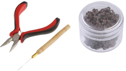 500Pcs 5Mm Siliconen Gevoerd Micro Pearl Ringen Tangen Tool Kit Alumina Haaknaalden Naalden Hair Extensions Set