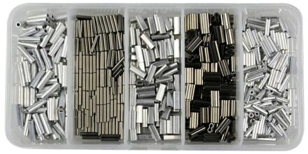 500Pcs Aluminium Krimpen Loop Mouw Dubbele Vat Beentje Voor Vis Draad Touw En Kabel Lijn End Assortiment Kit