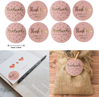 500pcs Cute Pink Thank You for Your Order Sticker Heart Handmade Sticker Gift Bag DIY Decoration Labels