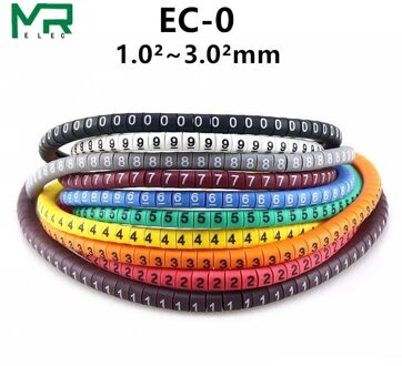 500Pcs EC-0 Gekleurde Kabel Draad Marker 0 Tot 9 Voor Kabel Grootte 1.5 Sqmm Gekleurde