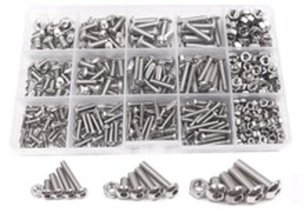500pcs M3 M4 M5 A2 Rvs ISO7380 Button Head Hex Bouten Hexagon Socket Schroeven Met Moeren Assortiment Kit detailhandel