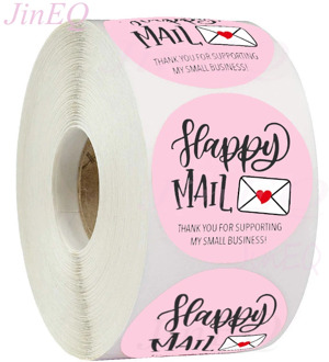 500pcs Pink Happy Mail Label Stickers Round Thank you Stickers for small Business Mailing Supllies Packaging Sealing Stickers