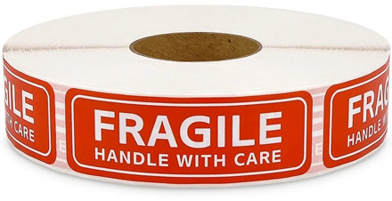 500PCS roll / 1 x 3 inch fragile warning vinyl label sticker with caution label sticker red