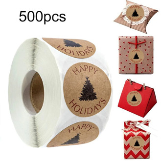 500Pcs/roll Christmas Tree Stickers Happy Holidays kawaii Sticker Natural Kraft Paper Gift Box Decoration Family Sticker Label
