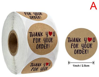 500Pcs/Roll Dank U Voor Uw Bestelling Kraft Sticker Handgemaakte Verpakking Seals Label