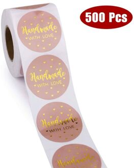500Pcs/Roll Handgemaakt Met Liefde Stickers Goudfolie Ronde Seal Labels Briefpapier