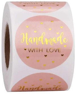 500pcs/roll Handmade with Love Stickers with Gold Foil Round Seal Labels Handmade Scrapbooking
