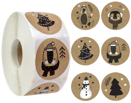 500pcs/roll Happy Christmas Day Animal Stickers 6 kinds of Snowflake Christmas Label Gift Box Decoration Family Sticker