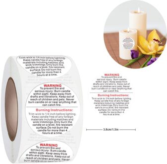 500Pcs/Roll Kaars Waarschuwing Label 3.8Cm Kaars Jar Container Sticker Waterdicht Kaars Veiligheid Label, gelofte Sticker Label