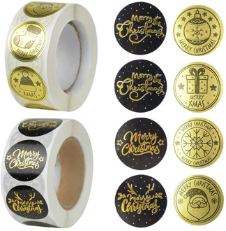 500pcs/roll Merry Christmas Sticker Xmas Black Gold Kraft Paper Letter Stickers Christmas Candy Bag Sealing Label For Xmas Gifts