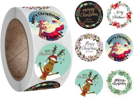 500Pcs Ronde 6 Ontwerpen Vrolijk Kerstfeest Dank U Stickers Seal Labels Voor Envelop Kaarten Pakket Scrapbooking Decor 1027