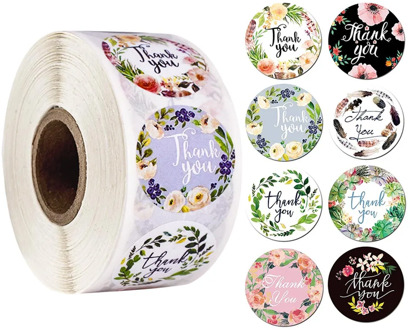 500Pcs Round Flower Thank You Stickers Seal Labels 8Styles Stationery Sticker For Handmade Custom Sticker Scrapbooking Packaging