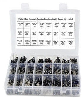 500pcs/set 0.1uf-1000uf 24values Aluminum Electrolytic Capacitors 16-50V Mix Electrolytic Capacitor Assorted Kit Black LESHP 50V