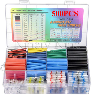 500PCS Solder Seal Wire Connectors & Heat Shrink Tubings Insulated Waterproof Electrical Butt Terminals & Shrink Tubes with Case