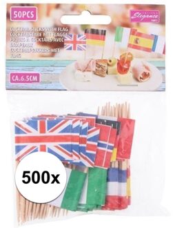500x Europese landen vlaggetjes cocktailprikkers Multi