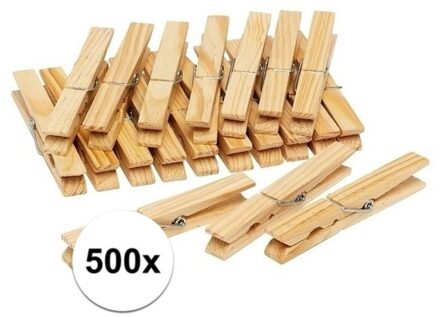 500x Houten wasknijpers / wasgoedknijpers 7 cm