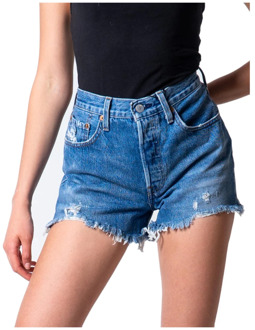 501 High waist jeans shorts met gerafelde zoom Indigo - W28