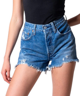 501 High waist jeans shorts met gerafelde zoom Indigo - W28