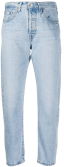 501 high waist straight fit cropped jeans met lichte wassing Indigo - W26/L28