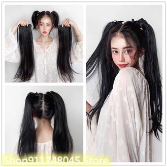50Cm Dubbele Paardenstaart Pruik Stuk Bandage Lange Steil Haar Pruik Jk Lolita Headress