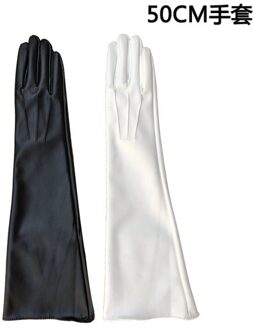 50cm lange Pu leer zwart ivoor kleur vinger handschoenen wit