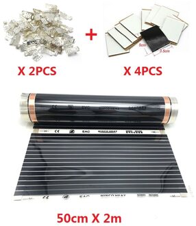 50cmX200cm Infrarood Vloerverwarming Film 220 W/M2 Warm Mat Met 2 Klemmen + 4 Isolatie Plakt
