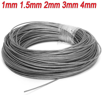 50M/100M 1mm 1.5mm 2mm diameter 304 stainless steel wire rope fishing lifting cable line Clothesline 7X7 Structure 1/1.5/2mm