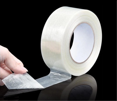 50M Strong Glass Fiber Tape Transparent Striped Single Side Adhesive Fiberglass Tape Industrial Strapping Packaging Fixed Seal
