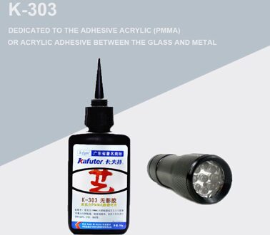 50Ml Kafute K-303 Uv Lijm + 9LED Uv Zaklamp Uv Uithardende Lijm Acryl Transparante Plastic Acryl Lijm