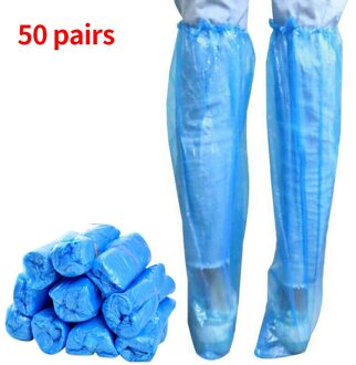 50Pairs Lange Overshoe Waterdichte Universele Reizen Anti Slip Pe Laarzen Wegwerp Schoen Cover Beschermende Outdoor Camping Knie Hoge