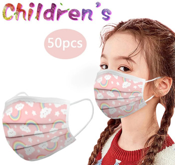 50pc Disposable Children Face Mask Pink Cartoon Rainbow Mask Lovely Cute Face Mask Fashion Kids Mascarillas Para Ninos Mascara