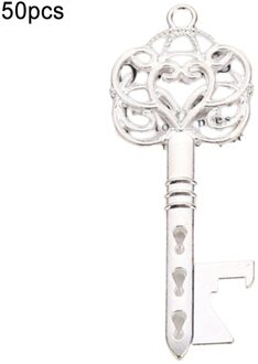 50Pc Vintage Retro Sleutel Vormige Flesopener Diy Metalen Draagbare Bier Wijn Flesopener Open Tool Voor Bruiloft Keuken accessoires glans zilver