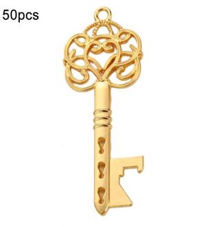 50Pc Vintage Retro Sleutel Vormige Flesopener Diy Metalen Draagbare Bier Wijn Flesopener Open Tool Voor Bruiloft Keuken accessoires gouden