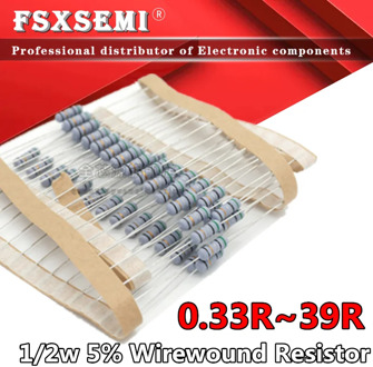 50pcs 1/2w 5% Wirewound Resistor Fuse 0.33R 0.5R 1R 2.2R 3.3R 4.7R 5.1R 10R 22R 30R 33R 39R