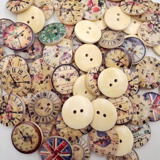 50Pcs 2Cm Ronde Houten Knoppen Retro Klok Twee-Gat Hout Chip Kleding Naaien Handgemaakte Diy Kleding Decoratie