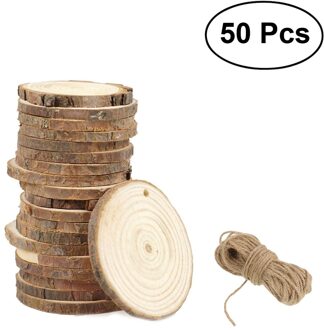 50pcs 5-6CM Hout Log Plakjes Schijven voor DIY Ambachten Bruiloft Centerpieces met 10M Jute Twine