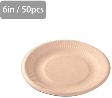 50Pcs 6/7/9in Composteerbaar Papieren Borden Wegwerp Servies Papier Schotel Milieuvriendelijk Gemaakt Van Suikerriet Vezels voor Outdoor Party 6 inches