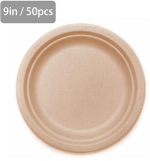 50Pcs 6/7/9in Composteerbaar Papieren Borden Wegwerp Servies Papier Schotel Milieuvriendelijk Gemaakt Van Suikerriet Vezels voor Outdoor Party 9 inches