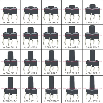 50PCS 6X6X5/4.3/5.5/6/7/8/9/10/13MM Tact Switch Push Button Switch 12V Copper 4PIN DIP Micro Switch For TV/Toys/home use Button