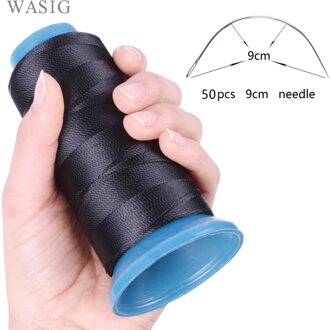 50pcs 9cm lengte C soort weven naalden Gebogen naalden en 1 roll Spoelen van weven draad voor haar inslag
