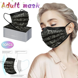50pcs Adult Lace Print Disposable Mask Three Layer Breathable Face Mask Disposable Dustproof Mask Mouth Mask Bandage Masque 2020