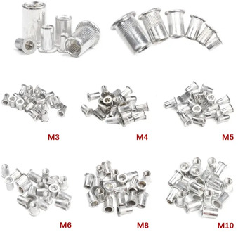 50PCS Aluminum Alloy Rivet Nuts M3 M4 M6 M8 M10 Flat Head Rivet Nuts Set Nuts Insert Riveting