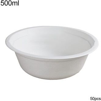 50Pcs Biologisch Afbreekbare Wegwerp Kom Restaurant Keuken Koud Gebruik Container Koelkast Opbergdoos Microwaveable wit 500ml