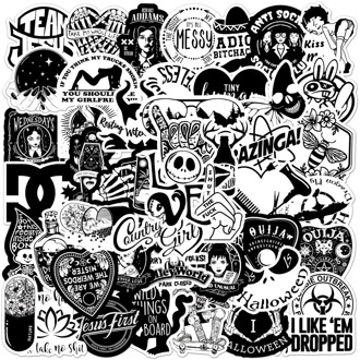 50Pcs Black White Gothic Style Horror Sticker Waterproof Decal For DIY Laptop Skateboard Phone Car Sticker Patches for Teen Kid