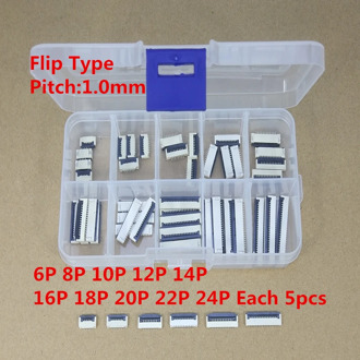 50pcs/box 1mm Pitch Under Clamshell Socket FPC FFC Flat Cable Connector 4P 6P 8P 10P 12P 14P 16P 20P 22P Kits